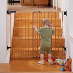 Babelio 34" Extra Tall Baby/Dog Gate with No Threshold Design Walk Thru Door, 26-43" Auto Close Safety Gate for Babies, Elders and Pets, Fits Doorways, Stairs, and Entryways, Brown Wood Pattern