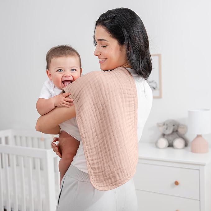 Comfy Cubs Muslin Burp Cloths 20" x 10", Pack of 6 - Large, 6-Layer, Ultra Absorbent 100% Cotton for Baby Drool and Messes - Soft, Safe & Gentle Baby Burp Cloths Set for Boys & Girls - Blush