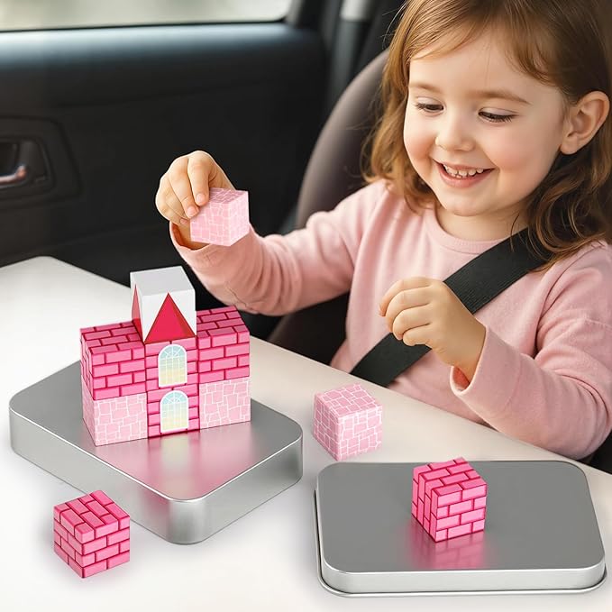 3 otters 12PCS Magnetic Building Blocks, STEM Learning Toys Magnetic Cube Kids Travel Activities with Storage Box for Girls Boys Birthday Gift (Castle)