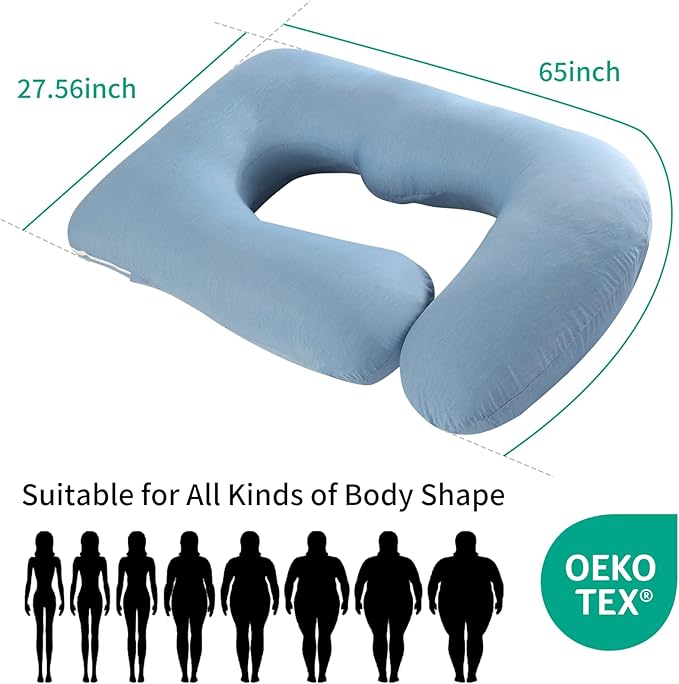 U-Shaped Pregnancy Pillow for Sleeping, Full Body Support for Back, HIPS & Belly - 65 Inch Maternity Pillow with Machine Washable Cover | Maternity Essential