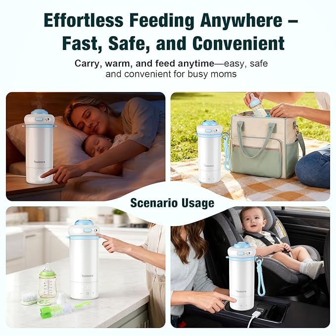 Portable Bottle Warmer for Baby on The Go, 16.91oz 100% Faster Heating & Precise Temperature Control, Leak-Proof Design, Child Safety Lock, Ideal for Travel, Formula & Breast Milk Warmer