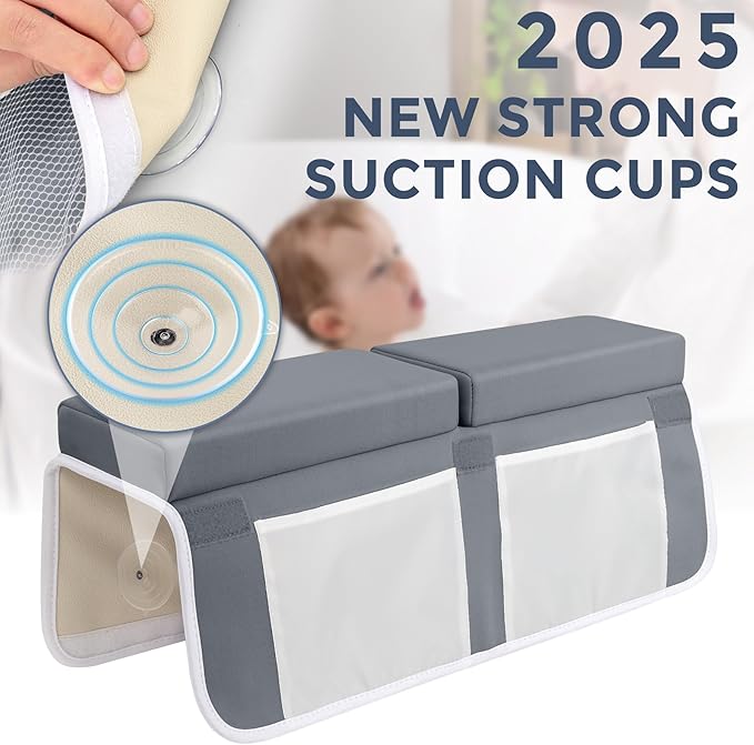 Bath Kneeler and Elbow Rest Pad Set - Comfortable 1.5” Thick Baby Bath Kneeler Pads with Toys Organizer, Non-Slip Knee Arm Support Bathtub Mat, Quick-Drying Kneeling Pad for Baby Bath Time