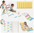 Pikler Triangle Set with Cushion, 9 in 1 Toddler Climbing Toys Indoor, Montessori Foldable Wooden Climbing Toys for Toddlers 1-3 Inside，Pikler Triangle Set Jungle Gyms Playground for Children