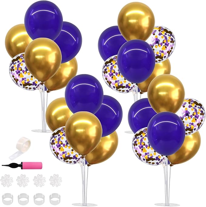 TONIFUL 4 Set Purple Gold Balloon Centerpieces for Table,Balloon Stand Kit for Graduation Decorations 2025 Class of 2025 Party Decorations,New Year,Anniversary,Birthday Decoration