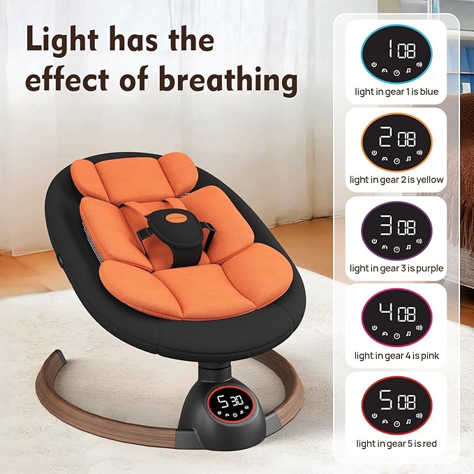 Baby Swings for Infants, Electric Baby Swing with Bluetooth and Preset Melodies, Portable Infant Swing for Indoor & Outdoor Use, 5 Speeds