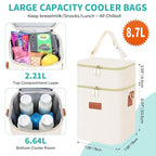 PIIOSER Baby Bottle Tote Bag with Ice Pack, Fits 4 Baby Bottles Up to 9 Ounce, Small Insulated Breastmilk Cooler Travel Bag with Shoulder Strap for Nursing & Working Mom Daycare (Cream-S)