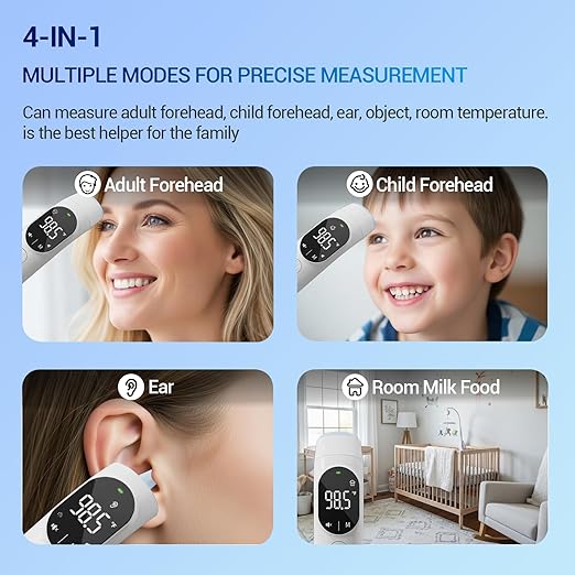 Thermometer for Adult and Kid, Ear and Forehead Thermometer - Fever Alarm, 1 S Reading, Mute Function, ℉/℃ Swichable, 40 Readings Memory, Magnetic Cover, LED Probe Light, HD LED Screen