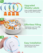 Daviky Pill Dispenser Daily, Large Pill Organizer with Wall-Mounted or Standing Use, 14 Days Pill Box, Push Button Design, Weekly Pill Organizer for Vitamin, Medicine.Supplement, Fish Oil