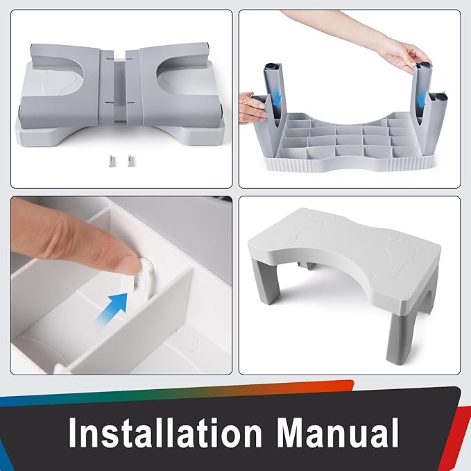 7” Toilet Potty Stool - Proper Posture Squatting Poop Step for Adults, Anti-Slip Lightweight Bathroom Potty Stools for Toilet, Stable & Durable Design, Easy to Clean (1, Grey)