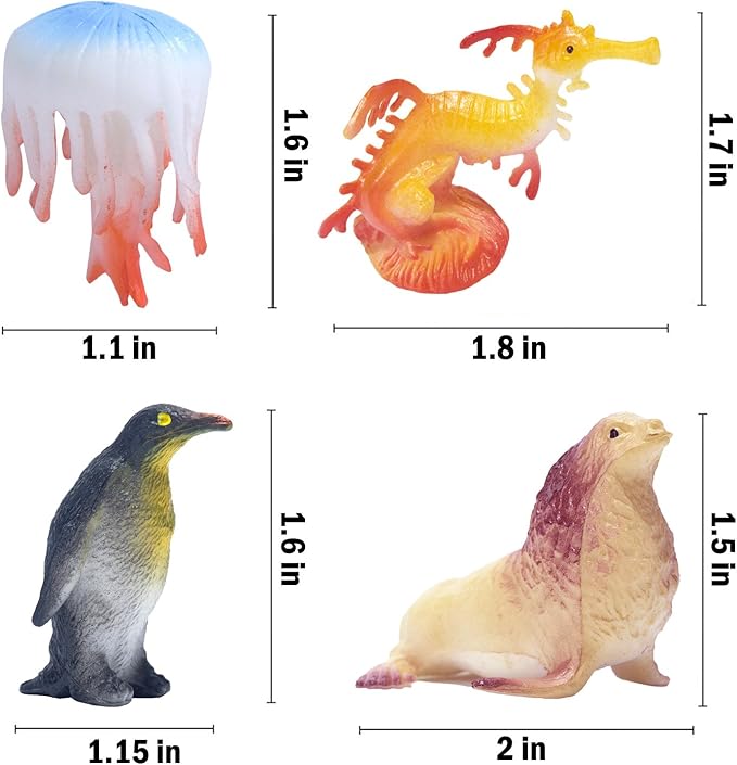 Ocean Sea Animals Figures, 60 Pack Mini Plastic Deep Underwater Life Creatures Set, STEM Educational Shower Bath Toys Gift for Baby Toddler Cupcake Toppers Party Supplies with Turtle Octopus Shark