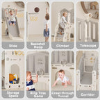 YUFU 8 in 1 Toddler Slide Set, Kids Slide for Toddlers Age 1-3, Toddler Playset with Climber, Basketball Hoop and Ball, Outdoor Indoor Playground for Toddlers 1-3 (Beige+Gray)