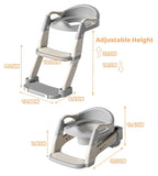 2-in-1 Toddler Potty Training Toilet Seat with Step Stool Ladder – Adjustable Height Potty Chair Urinal for Baby Boys Girls Age 1-3, Foldable Training Potty with Splash Guard & Anti-Slip Feet, Grey