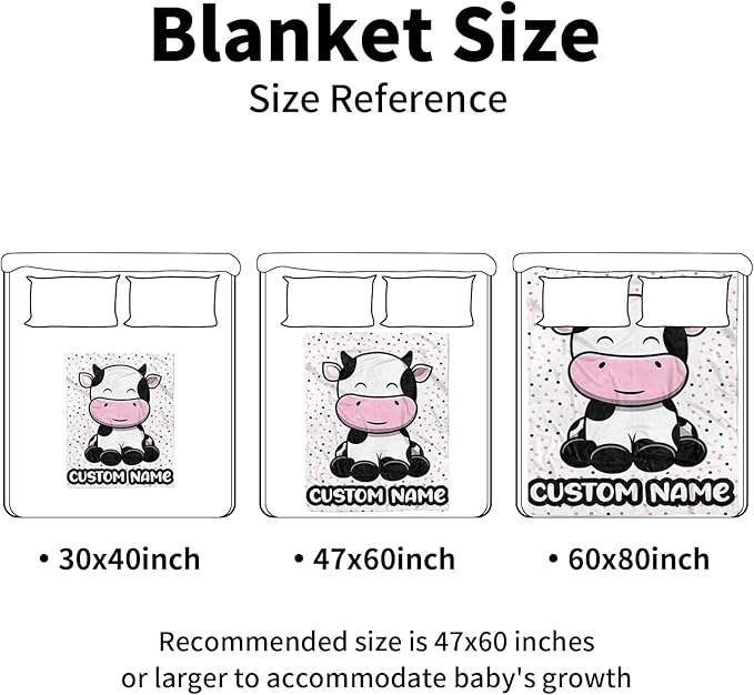 Personalized Baby Blankets for Girls, Custom Name Cow Pattern Baby Blanket, Soft Minky Dot Blanket for Newborns and Toddlers, Ideal for Baby Showers Christmas Brithday Gifts
