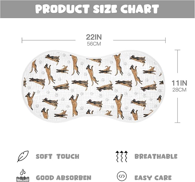 1 Pack Muslin Burp Cloths German Dogs Paw Prints White Cotton Baby Burp Cloths Extra Absorbent and Soft Spit Up Rags for Newborn Babies 22x11 Inch