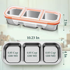 QCQHDU Snack Containers, Reusable Stainless Steel 3 Compartment Condiment Metal Bento Lunch Box with Lids, Divided Snack Food Storage Lunchable Containers for Home, Work, Travel, Camping, 3 Pack