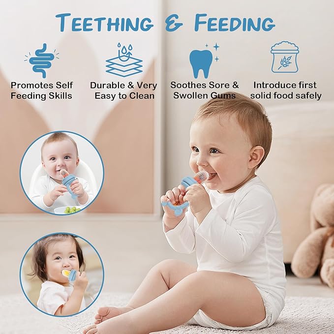 WAJIAYON Baby Breastmilk Popsicle Molds & Baby Fruit Feeder, Infant Food Freezer Tray Storage Containers, Silicone Teething Pacifier Feeder and Teether for Babies,Shower Gifts for Boys and Girls-Blue