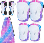 Kids Knee and Elbow Pads Set, 7 in 1 Skating Protective Gear for Skateboard, Roller Skating, Scooter, Cycling, 3-8 Years