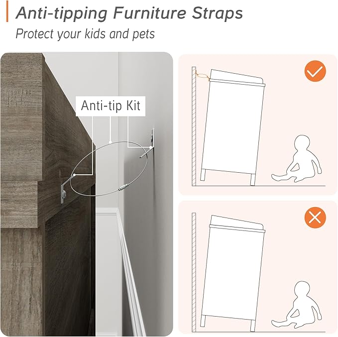 WAMPAT Grey Baby Dresser with 6 Drawers for Kids Room, Wooden Kids Dressers Double Dresser for Bedroom, Rustic Chest of Drawers Storage Dressers Organizer for Nursery, 47 Inch