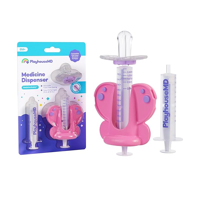 Medicine Dispenser, Butterfly - Liquid Medication Syringe for Newborns, Infants, Babies & Toddlers - Baby Medicine Kit with Pacifier Attachment for Accurate Dosing