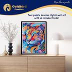 Magnetic Wooden Jigsaw Puzzles with Frame for Adults - Wooden Puzzle Wall Art - Landscape Lazer Wood Cut Puzzles - Rompecabezas para Adultos - Christmas & Birthday Gift (Colorful Tiger)