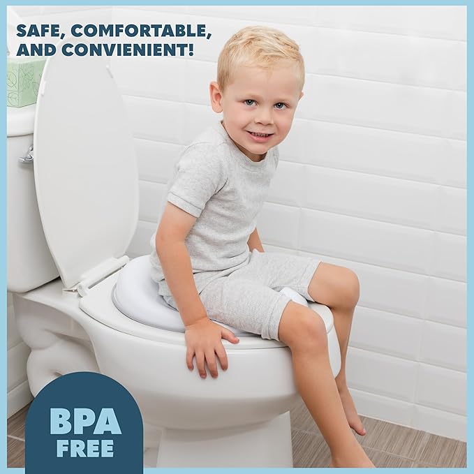 Toddler Potty Training Seat - Toddler Toilet Seat Attachment for Boys & Girls w/Splash Guard Non-Slip Grip for Secure Fit, Fits Standard Round & Oval Toilets, Storage Hook Included, White