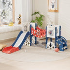 KORIMEFA 10 in 1 Toddler Slide Set, Kids Slide for Toddlers, Outdoor Indoor Playground for Toddlers 1-3, Toddler PlaySet with Basketball Hoop and Ball Golf Set, Climbing Arch(Red & Blue)