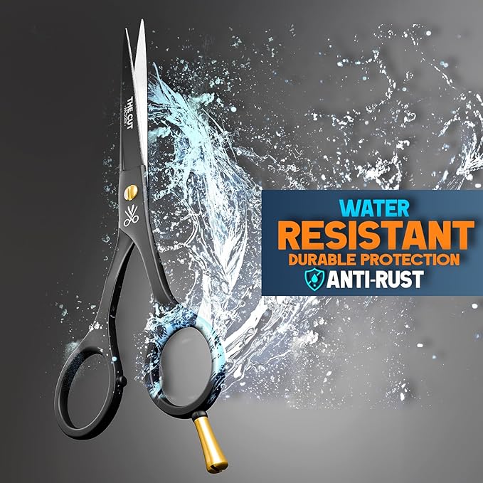 The Cut Factory® 6.5” Matte Black Luxury Hair Scissors – Ultra-Sharp High Carbon Steel Barber Shears for Men, Women & Kids – Gift-Boxed with Leather Pouch – Precision Cutting for Salon & Home