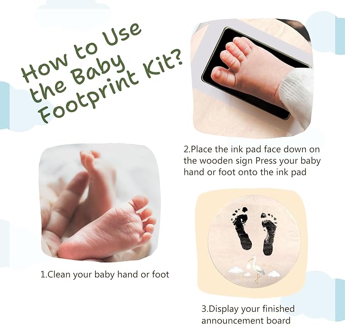 Hello World Baby Announcement Sign, Stork Newborn Sign, 6.7 Inch Round Wooden Name Sign for hospital, With Ink Pad for Hand and Footprints, Marker Pen, Baby Photo Prop & Keepsake