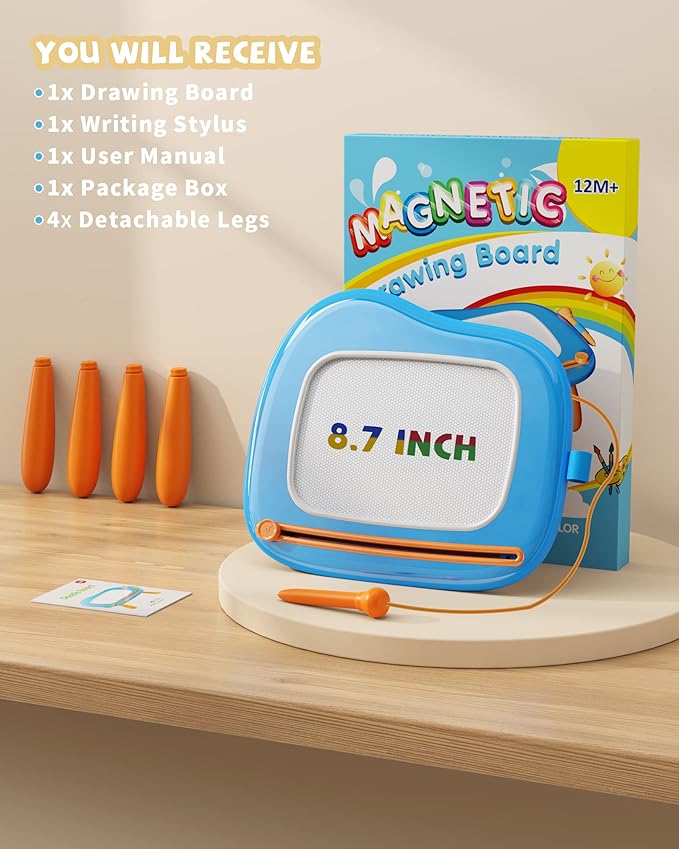 Magnetic Drawing Board, Doodle Board for Toddlers Toys Age 1-2, Magnetic Writing Board, Preschool Learning and Educational Toys for 1 2 3 Years Old Girl Boy, Gift for Birthday Christmas New Year(Blue)