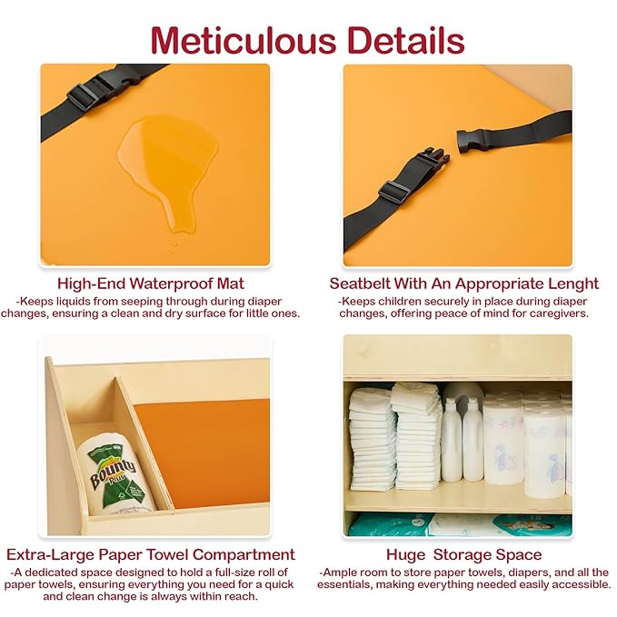 Monläurd® Wooden Diaper Changing Table with Storage – Baby Changing Station with Safety Guardrails & Double Doors, Durable Birch Wood Organizer for Nursery, Daycare & Home