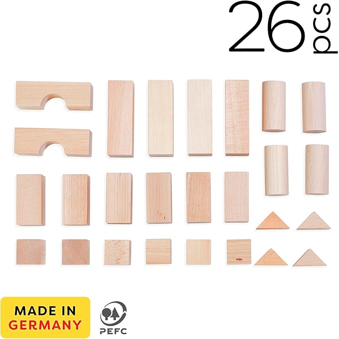 HABA Wooden Building Blocks 26 Piece Set: Open-Ended Stacking Toys, Toddler Blocks, and Wooden Toys Made in Germany for Creative Play and Learning