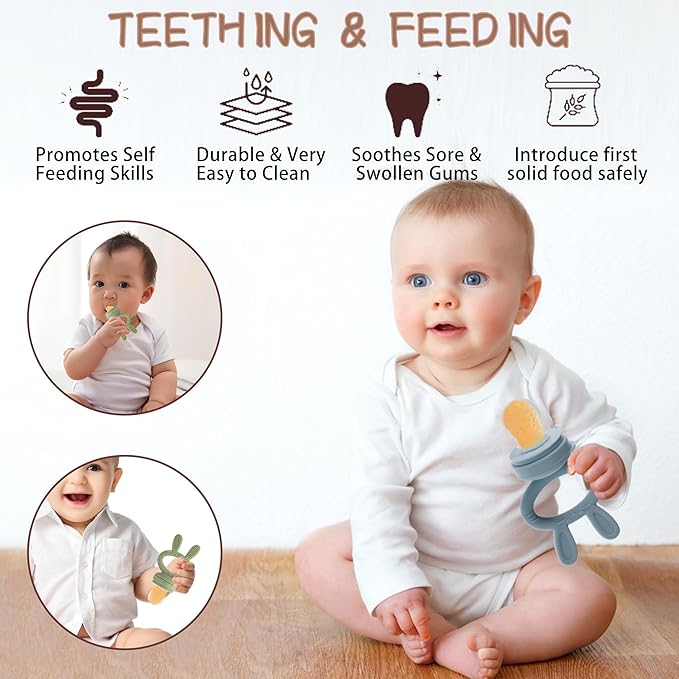 WAJIAYON Baby Breastmilk Popsicle Molds & Babies Fruit Feeder (3 Pack), Infant Food Freezer Tray Storage Containers, Silicone Teething Pacifier Feeder and Teether for Babies,Baby Feeders - Blue