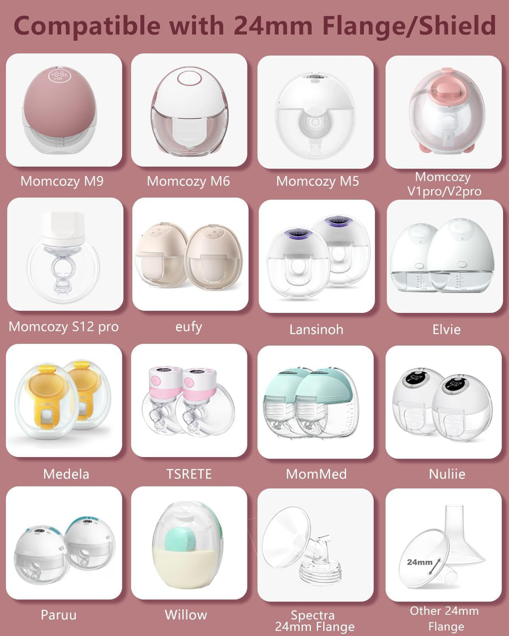 4Pcs Flange Insert 22mm Compatible with Momcozy M5/M9/M6/V2 Pro/V2 pro/S12 Pro/S9 Pro/Spectra/Medela/eufy/Elvie/Lansinoh/Paruu P10 Breast Pump,and Most 24mm Shields