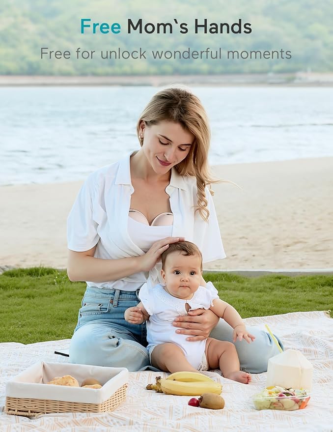 Paruu Hands Free Breast Pump P16, Wearable Breast Pump Electirc Portable with 4 Modes & 12 Levels, Max 309mmHg Strong Suction 19/21/24mm Flange Inserts Wearable Breastfeeding Pump, 2 Pack（Nude