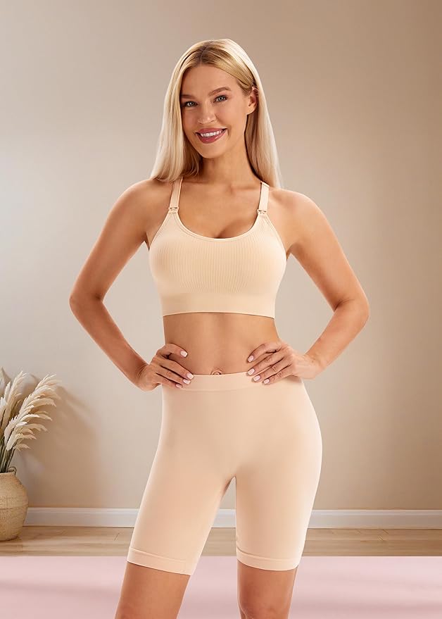 Angelhood Nursing Bras for Breastfeeding, Ribbed Nursing Sports Bra Yoga Maternity Bras Pregnancy Sleep Bralette