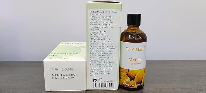 PHATOIL 3.38FL.OZ Mango Fragrance Oils for Aromatherapy, Essential Oils for Diffusers for Home, Perfect for Diffuser, Yoga, Skin Care, DIY Candle and Soap Making - 100ml