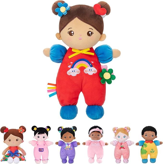 OUOZZZ Soft Baby Doll for 1 Year Old Girl Gifts - First Hispanic Doll for Girl Birthday Christmas Plush Gift for Toddler Latino Doll Brown Skin 10"