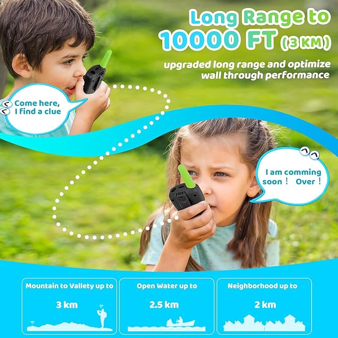 Vvinca Walkie Talkies for Kids, Rechargeable Toys for Ages 3 4 5-7 8-12 Year Old Boys Girls with Flashlight 22CH 2 Way Radio, 3 KM Long Range Walkie Talkie for Adventure Game Camping