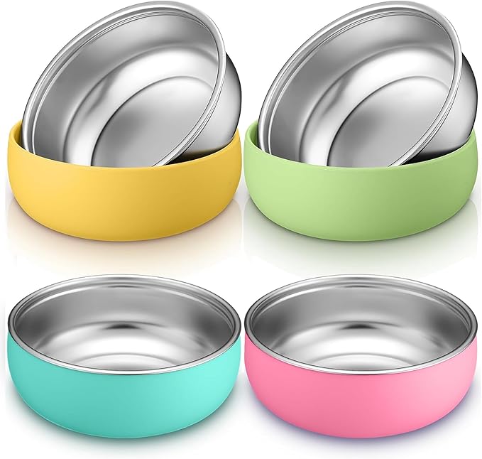 Stainless Steel Bowls with Removable Soft Silicone Sleeves | BPA-Free, Non-Toxic, Non-Slip, Stay-Put | Perfect for Kids, Toddlers & Babies | Ideal for Cereal, Snacks & Meals | 4 Pack