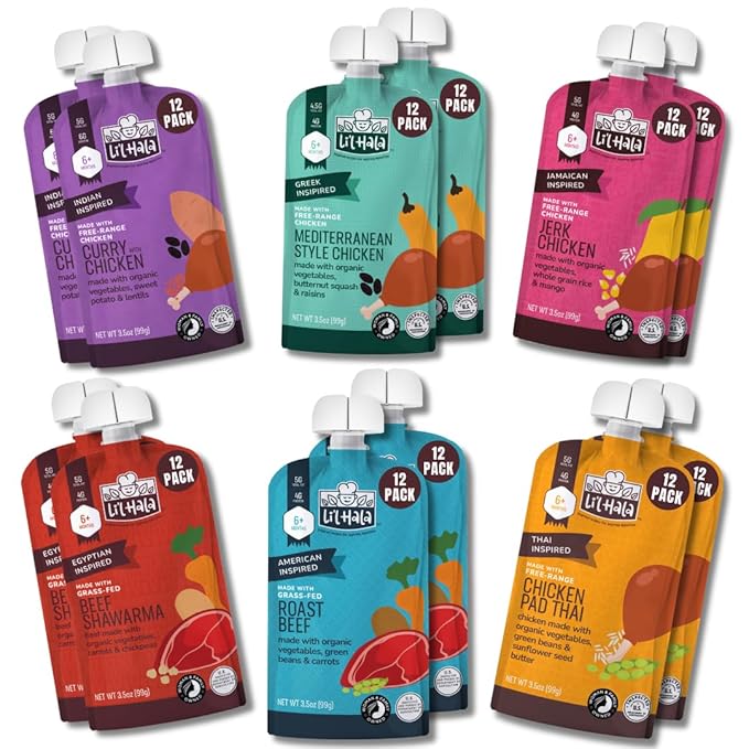 Li’l Hala Baby Food Pouches with Meat – Variety Pack of Toddler Puree Meals – Free-Range Chicken & Grass-Fed Beef – Organic Veggies, Protein & Healthy Fats – 6+ Months – 3.5 oz (12 Pack)