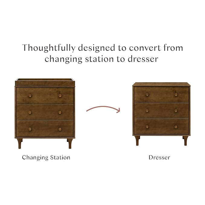 babyletto Lolly 3-Drawer Changer Dresser with Removable Changing Tray in Natural Walnut, Greenguard Gold Certified