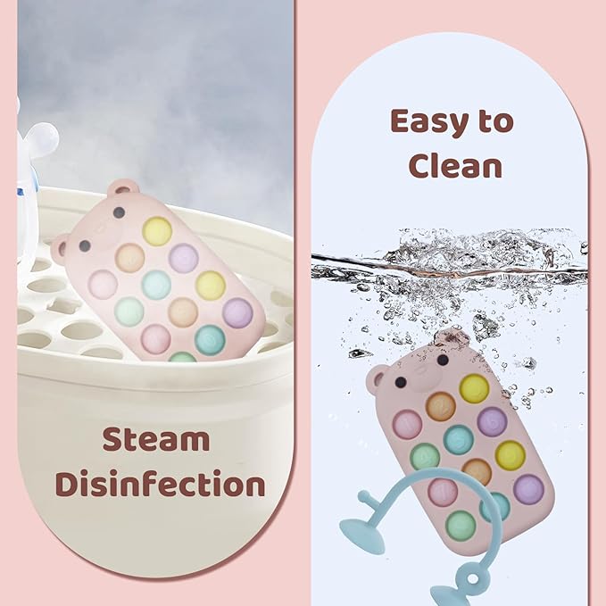 High Chair Suction Toys Baby Teething Chew - Baby Teething Toys Silicone Teethers Table Toys, Food Grade Silicon for 6 12 18 Months (BeigeRPink)