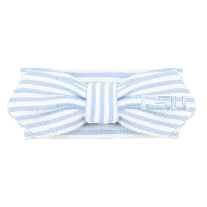 Creative Knitwear LSU Tigers Infant Girls Light Blue/White Striped Hair Knot Headband Embroidered Logo - Size Newborn - 4T