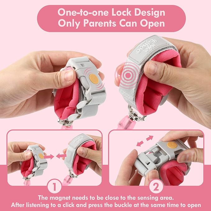 Lehoo Castle Upgraded Anti Lost Wrist Link, Kid Harness with Induction Lock, Safety Wrist Leash for Toddlers, Kids Backpack Leash, Child Leash Harness (Pink)