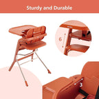 Unilove Grow with Me 2-in-1 Baby High Chair – Adjustable Toddler Chair with Baby Set, Removable Harness, One-Hand Seat & Footrest Adjustment, for Ages 6-60 Months - Pumkin Orange