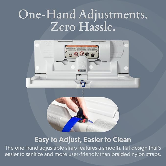 Foundations Classic Horizontal Wall-Mounted Baby Changing Station for Commercial Restrooms, Includes One Handed Adjustable Safety Strap & Liner Dispenser, Gray (100-EH)