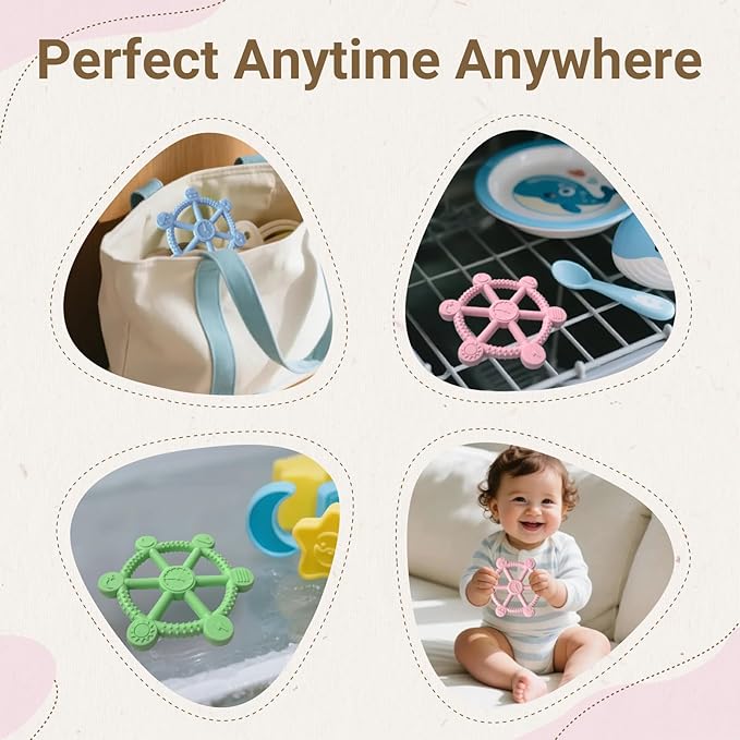 3 Packs Baby Teething Toy for 3-6 6-12 Months - Baby Teether Chew Infant Toys 3-6 Months Soft Silicone Hand Teethers for Babies 24 Months,Easy to Grasp Teething Relief Stocking Stuffers