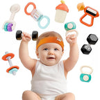 iPlay, iLearn Baby First Gym Rattle Set, Infant Dumbbell Weights Teething Rattles 3-6-12 Month, Newborn Workout Sensory Stroller Toy, Babies Birthday Shower Gift 5 7 8 9 10 Month Toddler Boy Girl-7PCS