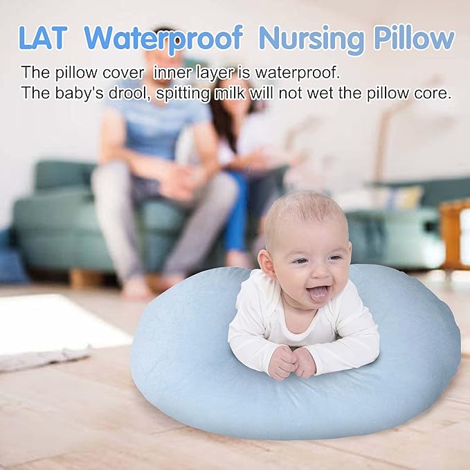 LAT Waterproof Nursing Pillow for Breastfeeding,Waterproof Removable Cover,Ergonomic Breast Feeding Pillows Baby for Baby Boys and Girls,Machine Washable(Blue)