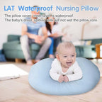 LAT Waterproof Nursing Pillow for Breastfeeding,Waterproof Removable Cover,Ergonomic Breast Feeding Pillows Baby for Baby Boys and Girls,Machine Washable(Blue)